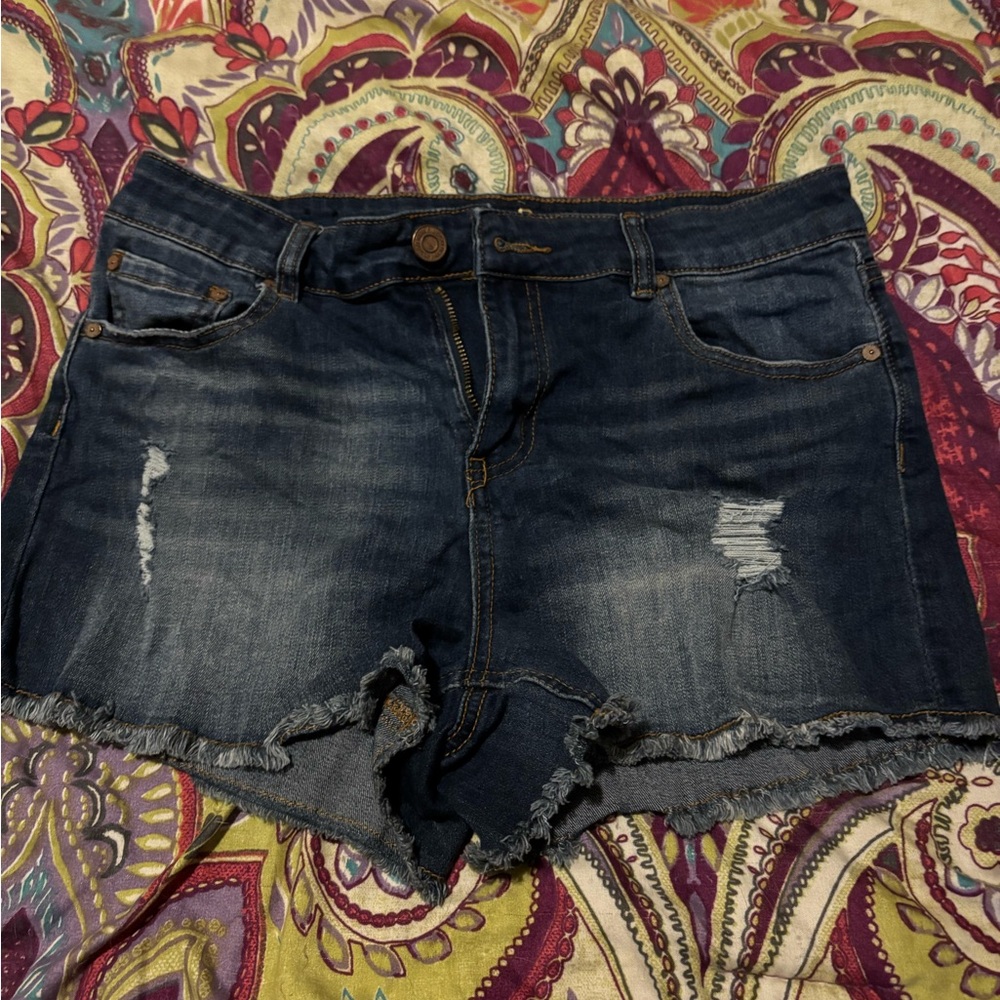 Indigo Rein Dark Blue Distressed Jean Shorts